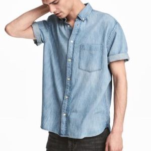 $35 NEW H&M Men’s Short-sleeved denim shirt cotton L XL regular fit